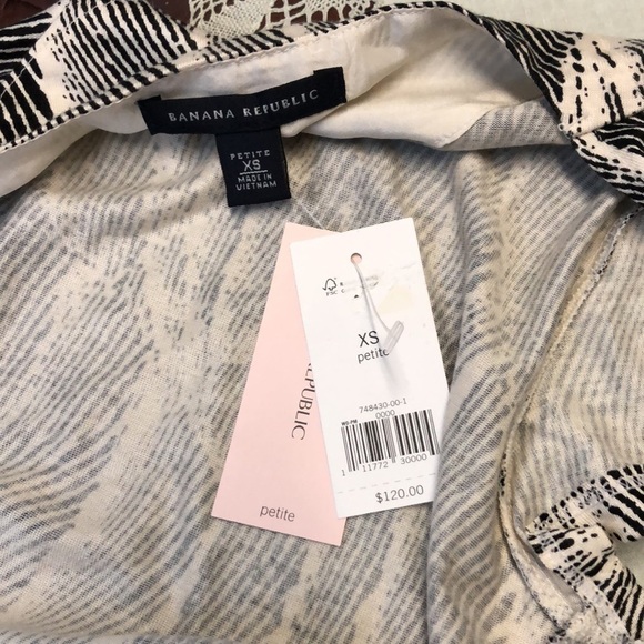 NWT Banana Republic Wrap Cream Black Abstract Print Midi Dress XS Petite - Picture 7 of 10